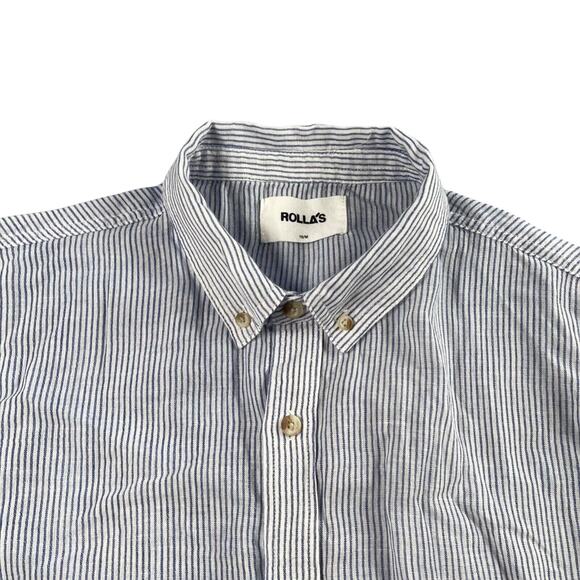 Rolla's Shirt Womens 10 Medium Blue Striped Slouchy Relaxed Button Down Cotton - Picture 1 of 16